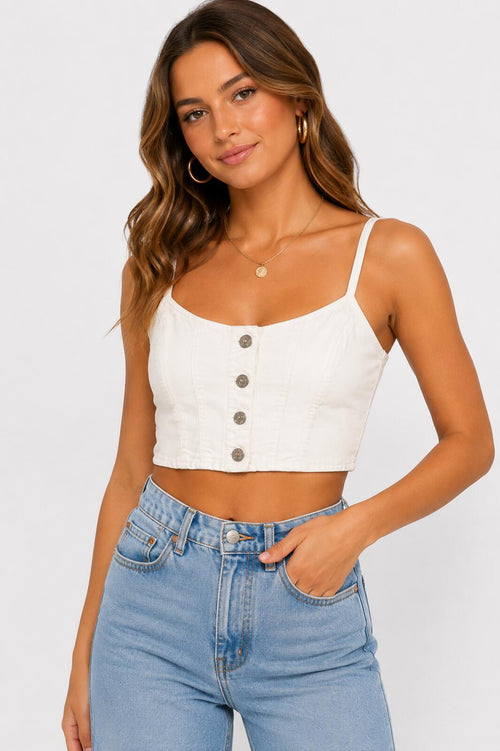 NWT 7 For All Mankind White Button Front Crop Top Women's Size Medium