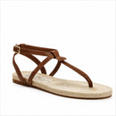 NWB Jack Rogers Evie Cognac Leather T-Strap Flat Sandals Women's Size 6