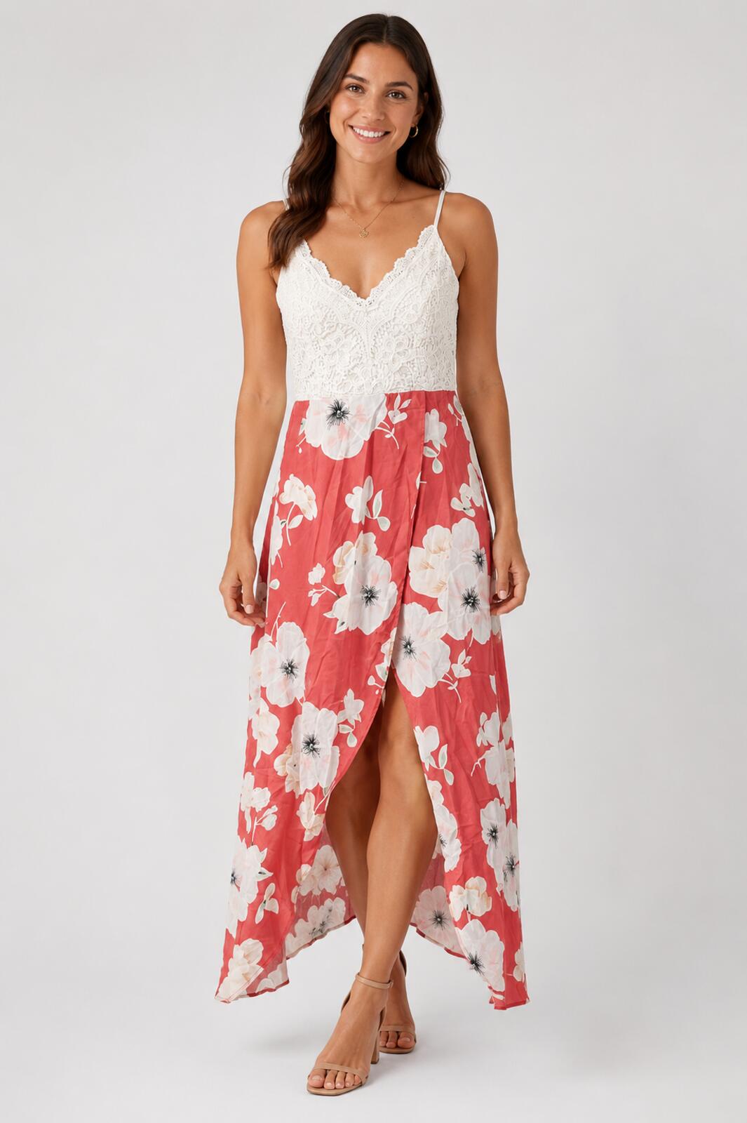 NWT Cupshe Floral Lace Bodice High Low Maxi Dress Women's Size M