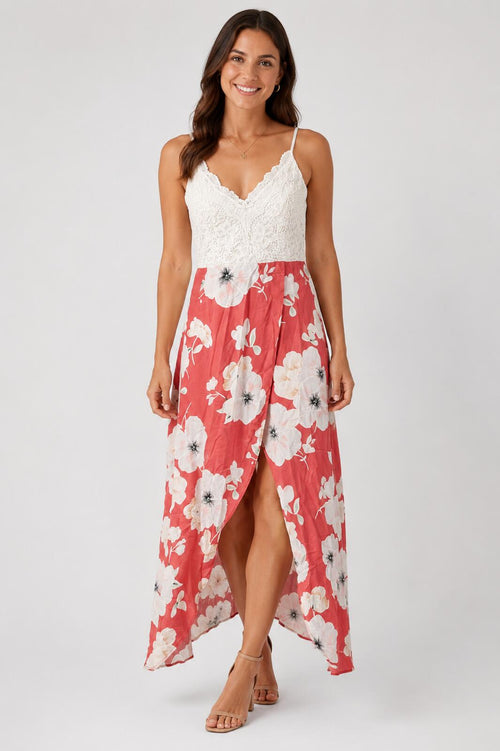 NWT Cupshe Floral Lace Bodice High Low Maxi Dress Women's Size M