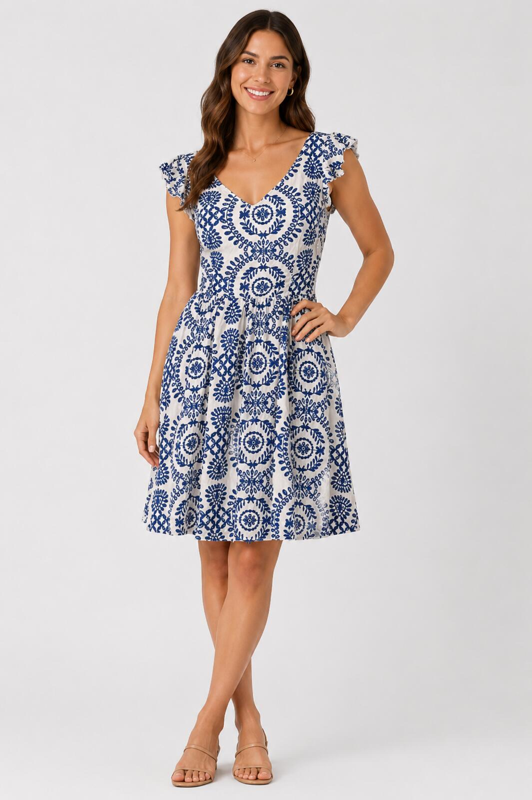 NWT Cupshe White & Blue Floral Boho Mini Dress Women's Size M