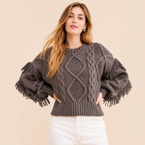 NWT Line & Dot Jasper Fringe Sweater Charcoal Size XS