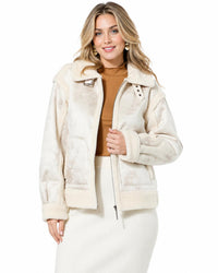 NWT G by Giuliana Faux Suede Shearling Zip Front Coat White Size Medium