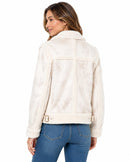 NWT G by Giuliana Faux Suede Shearling Zip Front Coat White Size Medium