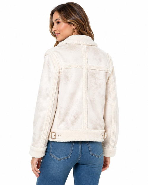 NWT G by Giuliana Faux Suede Shearling Zip Front Coat White Size Medium