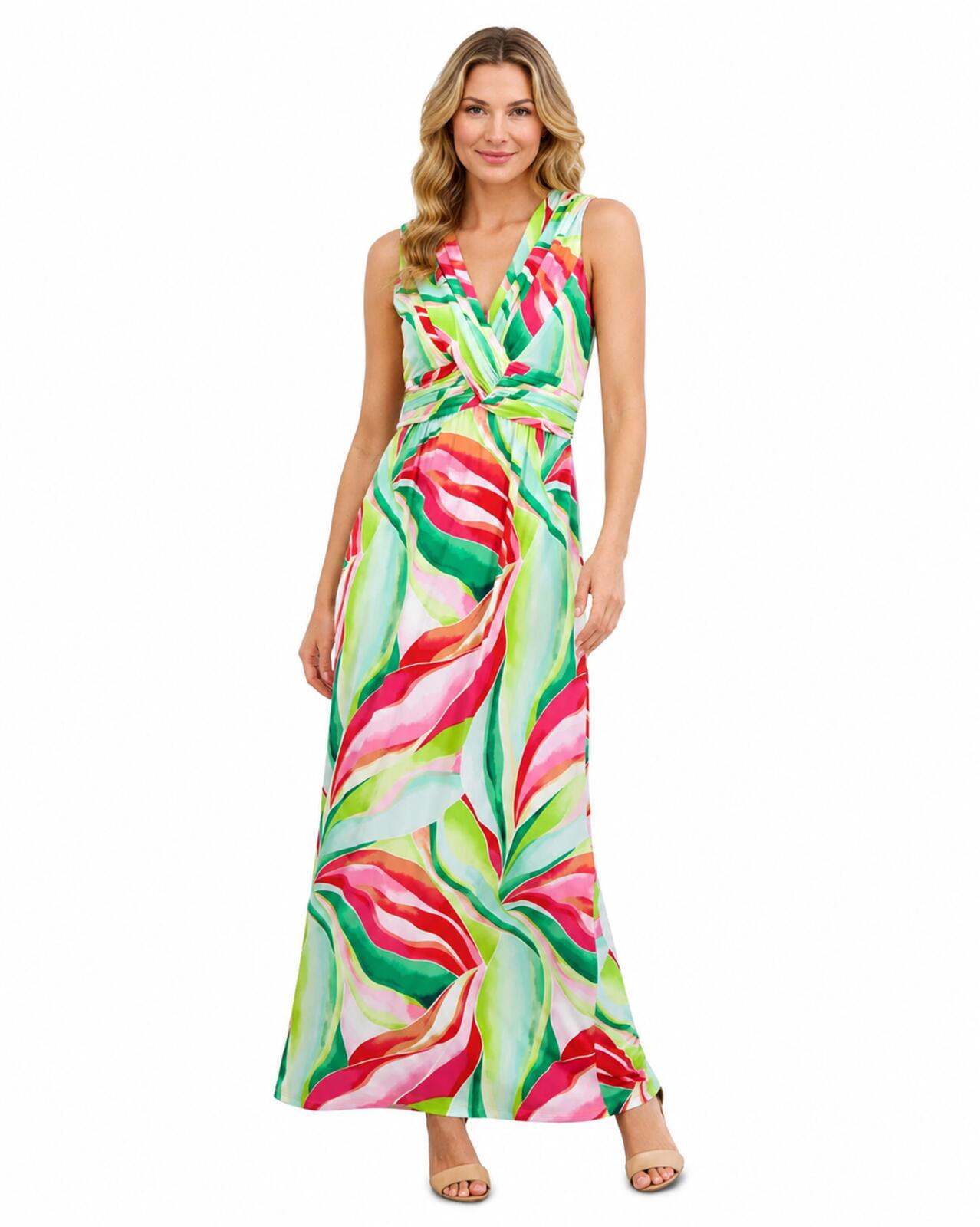 NWT Jessica Howard Sleeveless V-Neck Knot Front Maxi Dress Size 6