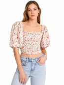 NWT Sokie Collective Floral Smocked Puff Sleeve Top Size Small