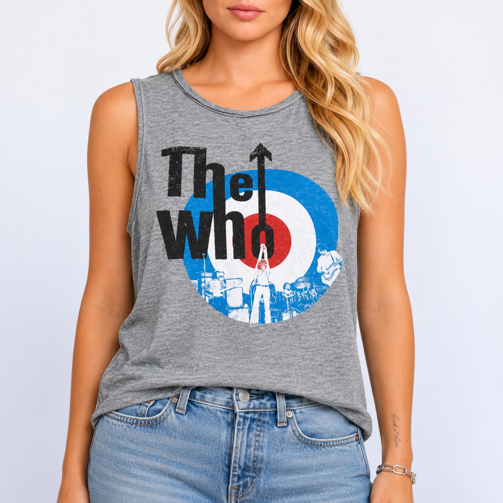 NWT Chaser The Who Graphic Muscle Tank Top Gray Sleeveless Band Tee XS