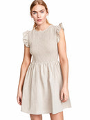 NWT English Factory Smocked Ruffle Sleeve Mini Dress Beige Size Small