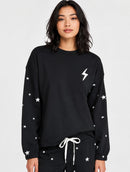 NWT PJ Salvage Daily Doodle Pullover Sweatshirt Black Lightning Star Print XS