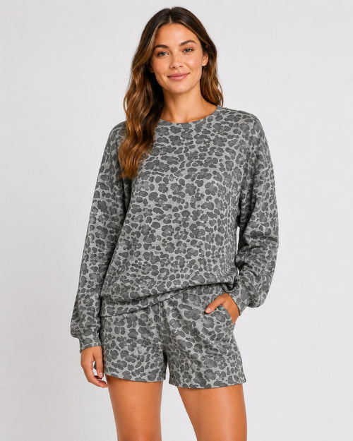 NWT Emerson Road Heather Gray Crewneck Sweatshirt Bermuda Short Set Small