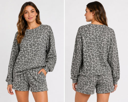 NWT Emerson Road Heather Gray Crewneck Sweatshirt Bermuda Short Set Small