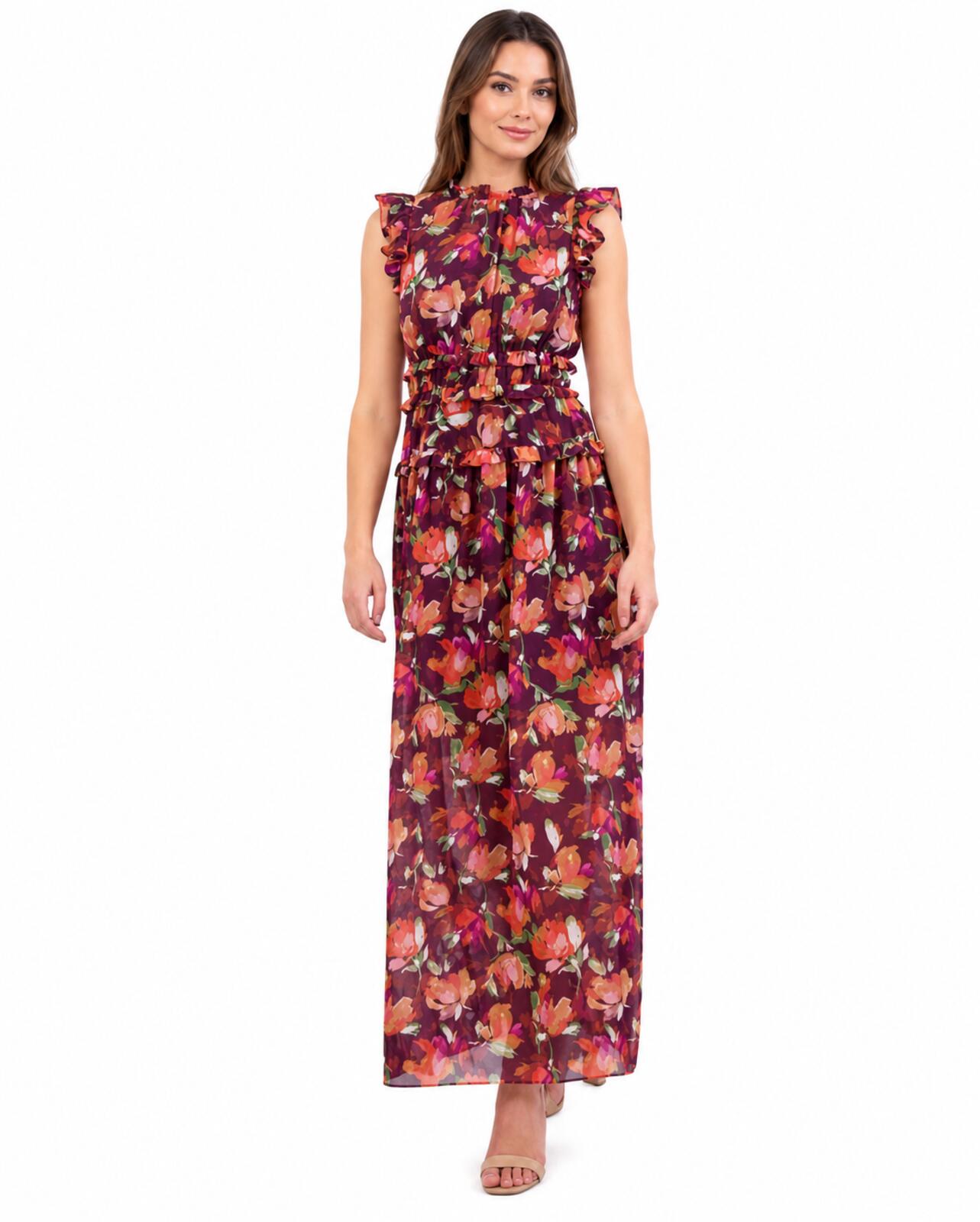 NWT Vince Camuto Floral Ruffle Maxi Dress Size 4