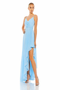 NWT Mac Duggal 70191 Powder Blue Pleated High-Low Maxi Dress Size 2