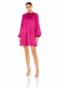 NWT Ieena for Mac Duggal 55968 Fuchsia Satin Long Sleeve Shirt Dress Size 6