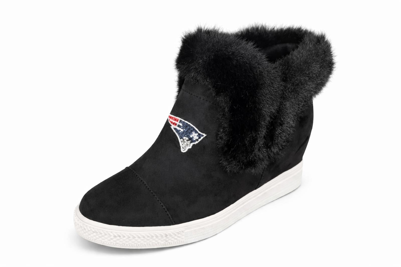 New England Patriots Faux Fur Wedge Sneaker Boot Black US 8 / EU 39 NWB