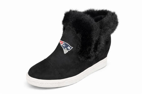 New England Patriots Faux Fur Wedge Sneaker Boot Black US 8 / EU 39 NWB