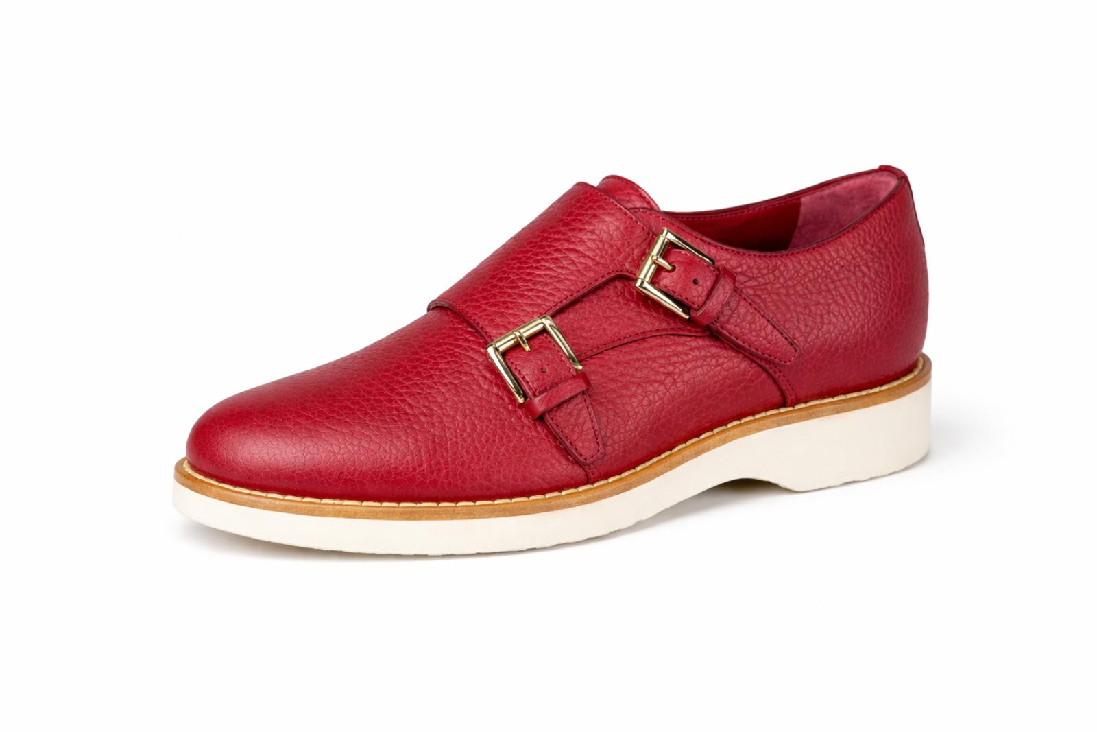 Santoni Made In Italy Red Leather Double Monk Strap Shoe US 5 / EU 35 NWB $900