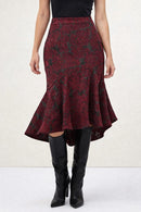 NWT Rachel Parcell Metallic Floral Jacquard Fit & Flare Skirt Deep Red Size 8