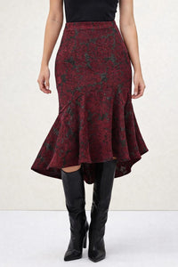 NWT Rachel Parcell Metallic Floral Jacquard Fit & Flare Skirt Deep Red Size 8