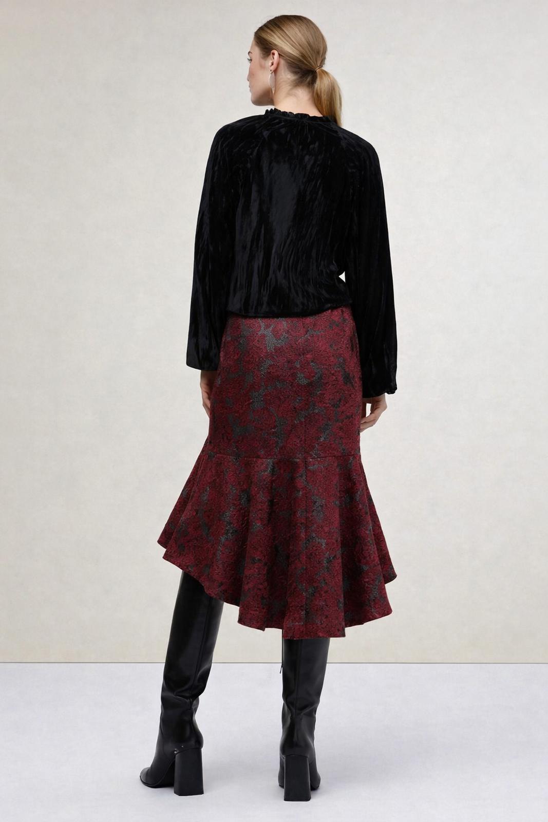 NWT Rachel Parcell Metallic Floral Jacquard Fit & Flare Skirt Deep Red Size 8