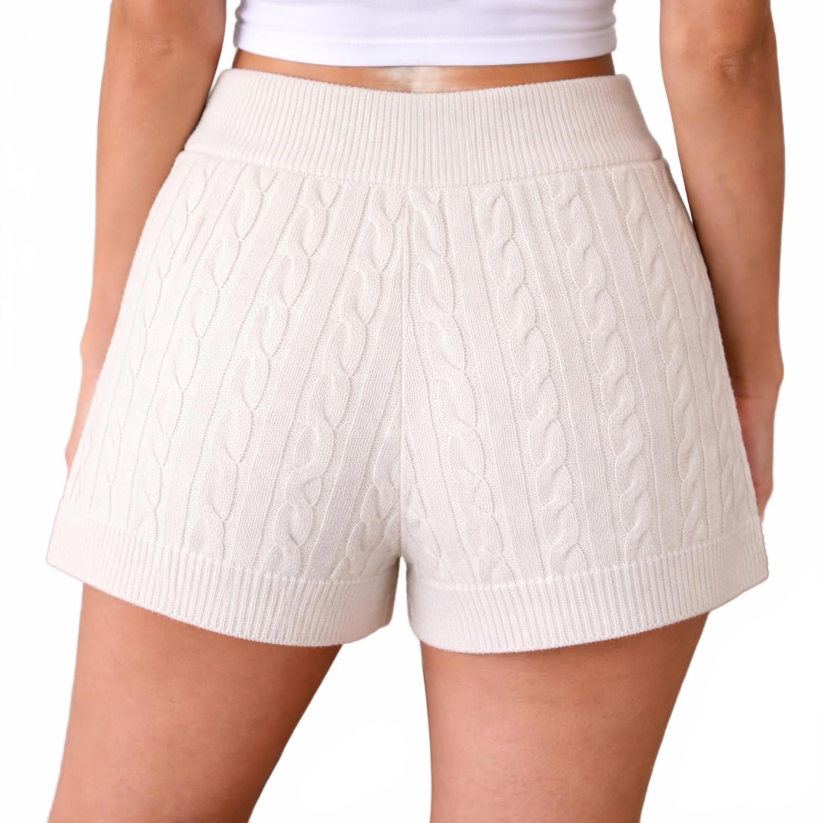 NWT Rachel Parcell White Cable Knit Sweater Shorts Drawstring Waist Size Large