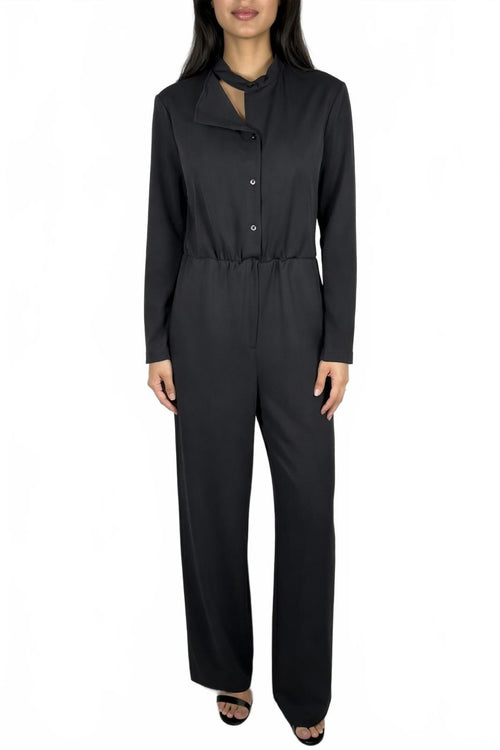 NWT Halara Cutout Neck Long Sleeve Wide Leg Jumpsuit Black Size Small