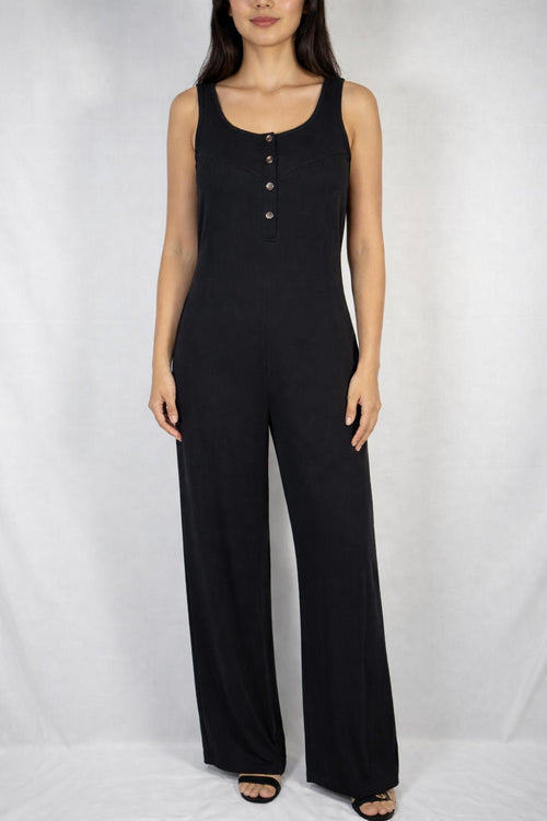 NWT Halara Sleeveless Button Front Wide Leg Jumpsuit Black Size XS