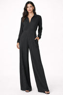 NWT Halara Collared Zip Front Wide Leg Jumpsuit Black Size Small