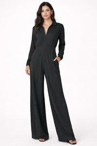 NWT Halara Collared Zip Front Wide Leg Jumpsuit Black Size Small