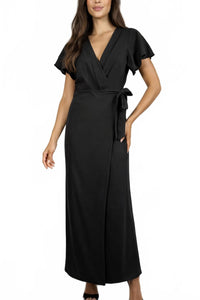 NWT Halara Black Wrap Maxi Jumpsuit Front Wrap Tie Waist Size XS