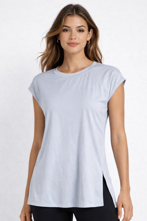 NWT Halara Halara Airy Cap Sleeve Tunic Top Side Slit Blue Size XS