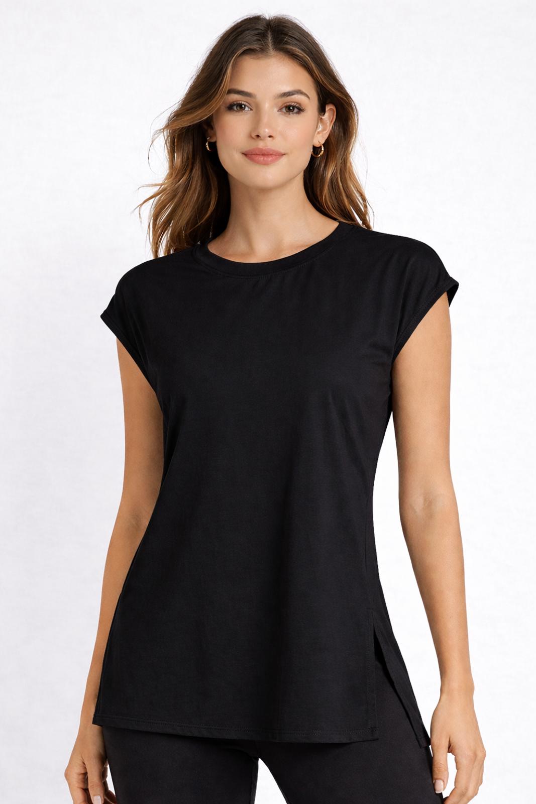 NWT Halara Airy Cap Sleeve Tunic Top Side Slit Tank Top Black Size XS