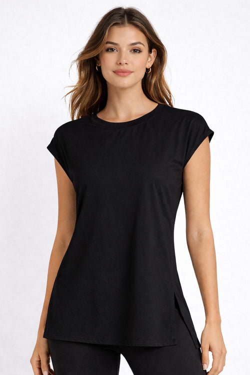NWT Halara Airy Cap Sleeve Tunic Top Side Slit Tank Top Black Size XS