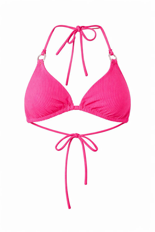 NWT Halara Ribbed Triangle Bikini Top Pink Ring Detail Size XL