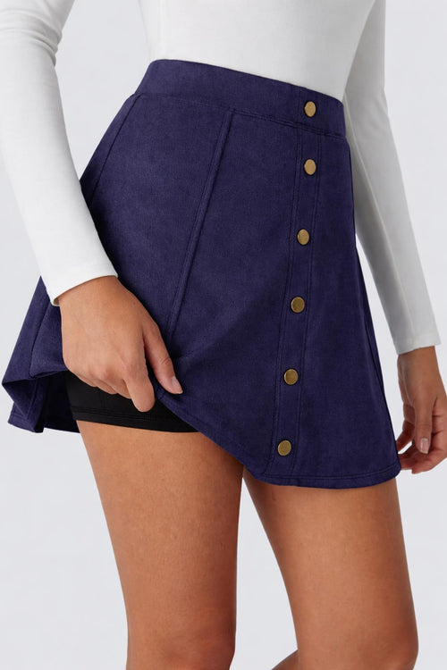 NWT Halara High Waisted 2-in-1 A Line Suede Mini Casual Skirt Blue Size XS