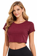 NWT Halara Cropped Short Sleeve Tee Burgundy Top Size Large