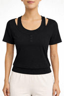 NWT Halara UltraSculpt Layered Scoop Neck Crop Tee Black Size Small
