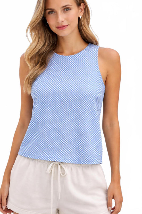 NWT Halara Blue Gingham Sleeveless Tank Top Size Large