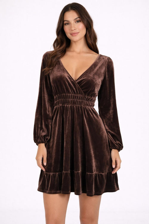 NWT Halara Brown Velvet Long Sleeve V-Neck Mini Dress Size XS