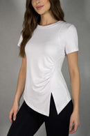 NWT Halara Ruched Side Slit Short Sleeve Top White Size XS