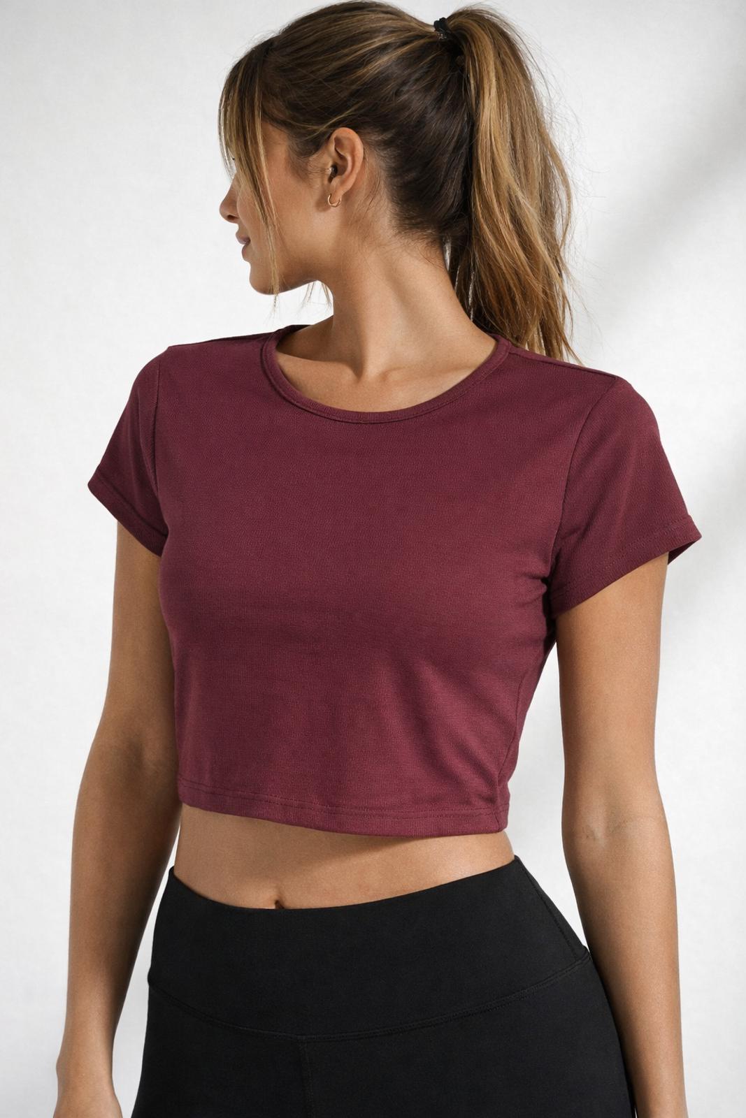 NWT Halara Cropped Tee Burgundy Short Sleeve Size Large