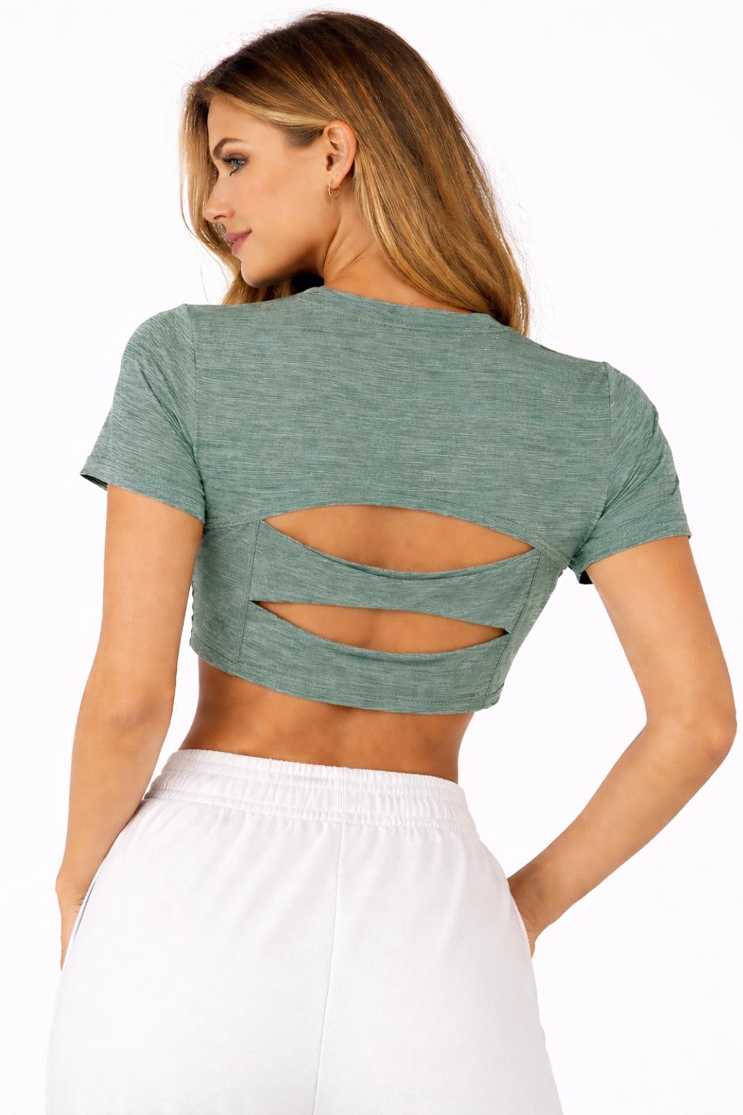 NWT Halara Green Open Back Cutout Cropped Athletic Tee Size XS