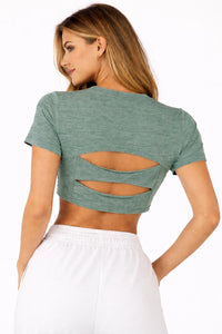 NWT Halara Green Open Back Cutout Cropped Athletic Tee Size XS