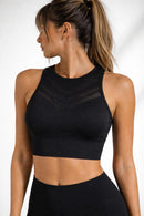 NWT Halara Mesh Panel Sports Bra Black Seamless Size Large