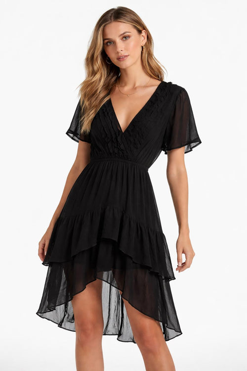 The Kooples Black Ruffle V-Neck High Low Dress 100% Viscose US Small NWT