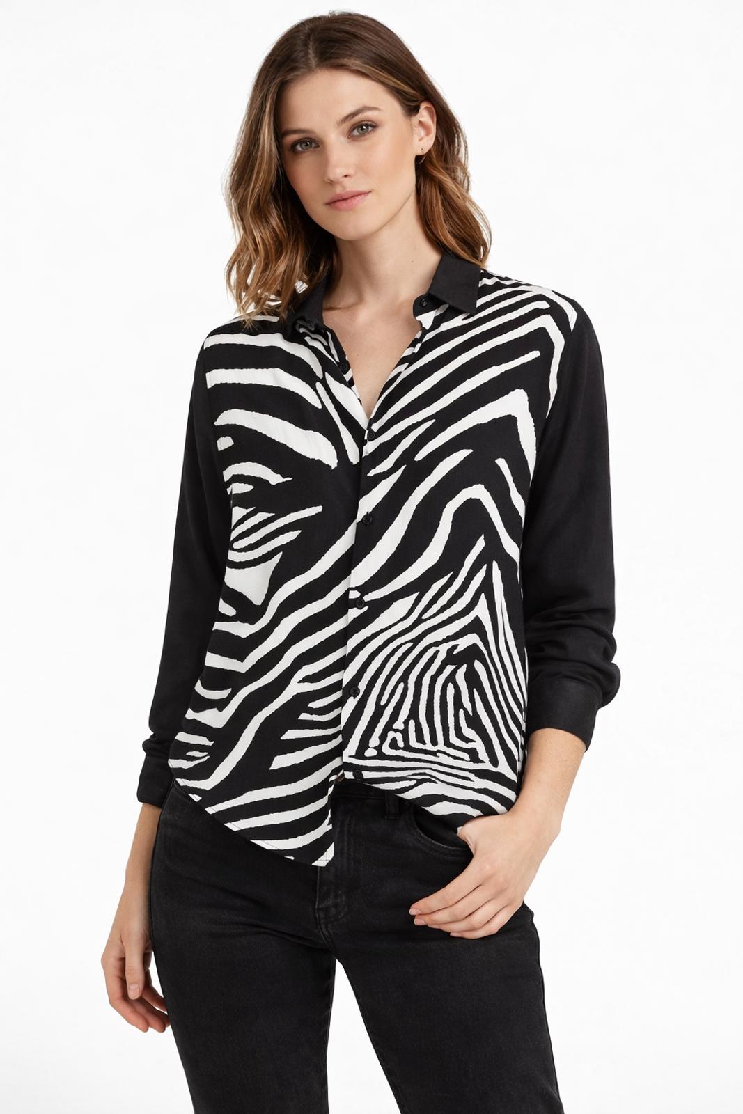 The Kooples Zebra Print Straight Fit Button Down Viscose Shirt US XS NWT