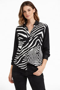 The Kooples Zebra Print Straight Fit Button Down Viscose Shirt US XS NWT