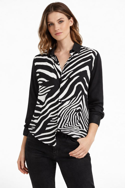 The Kooples Zebra Print Straight Fit Button Down Viscose Shirt US XS NWT