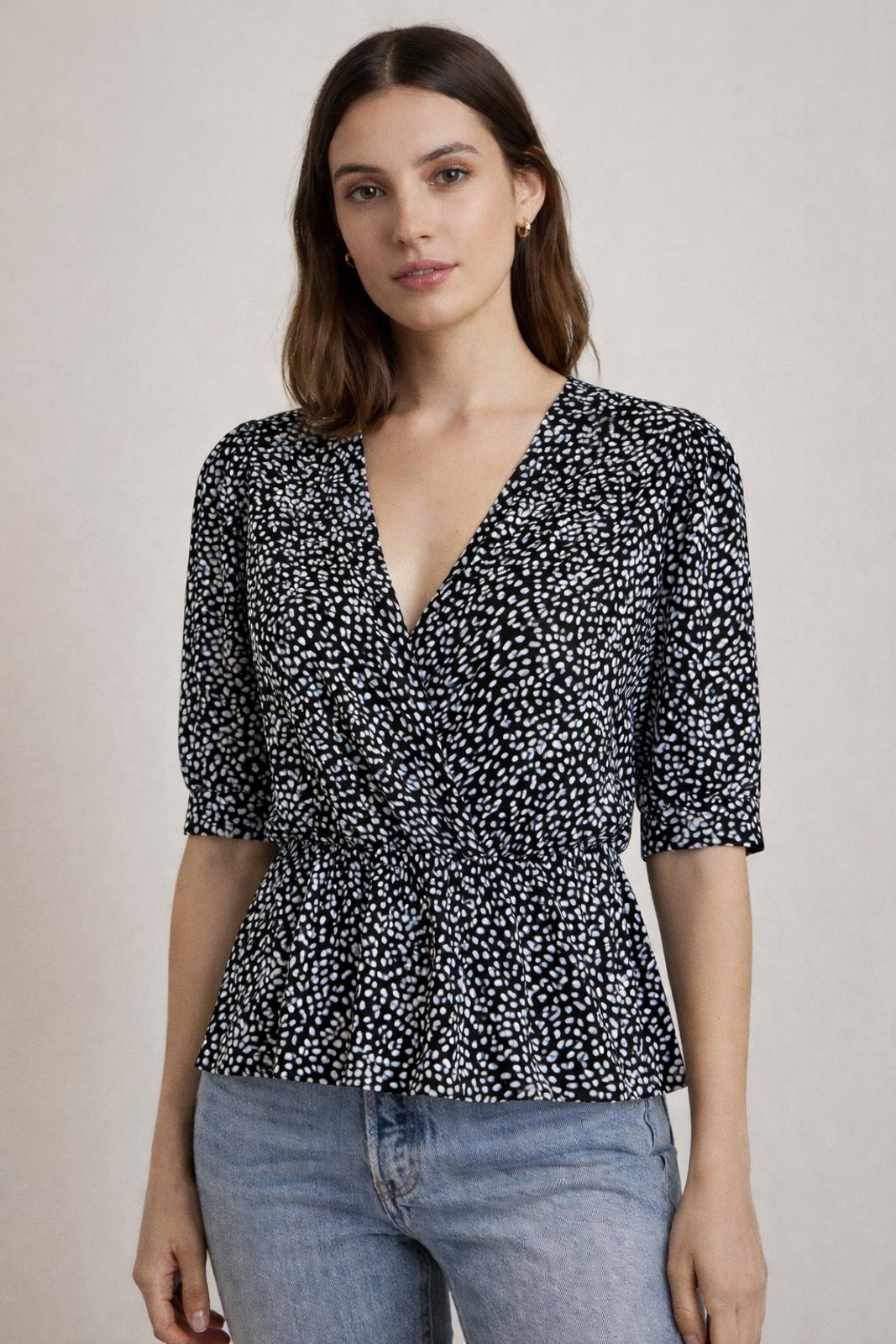 The Kooples Summer Dot Peplum Wrap Blouse 100% Viscose US Small FR 1 NWT $225